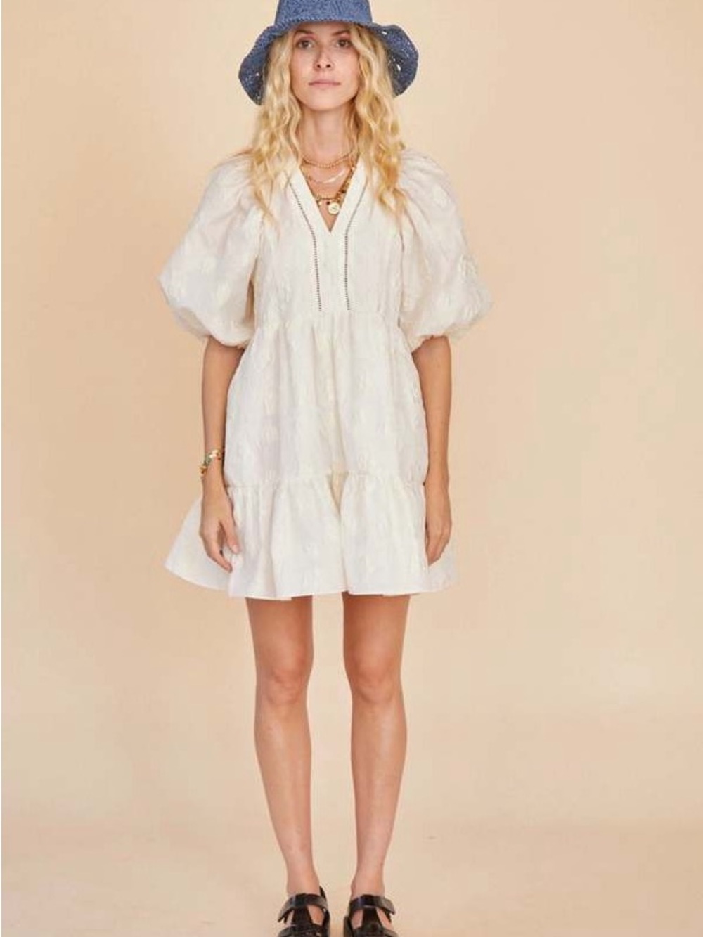 HUNTER BELL Ivory Puff-Sleeve Gaille Dress